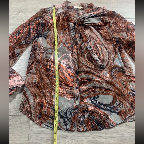 Anthropologie Meadow Rue Biarcliff Burnout Tie Neck Sheer Blouse Top - Picture 10 of 11